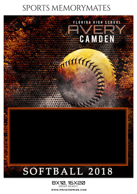 AVERY CAMDEN - SOFTBALL SPORTS MEMORY MATE - Photography Photoshop Template