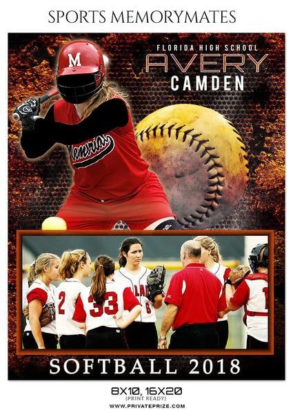 AVERY CAMDEN - SOFTBALL SPORTS MEMORY MATE - Photography Photoshop Template